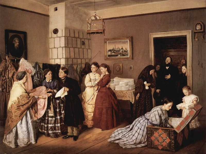 1832-Vasilij Vladimirovič Pukirev - Accettazione della dote in una famiglia di mercanti. 1873 - Galleria Statale Tret'jakov